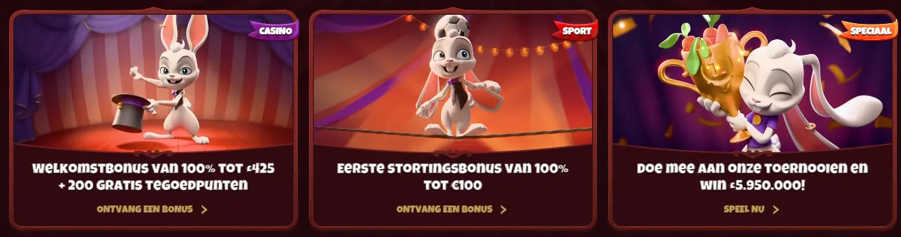 Sectie met promoties en beloningen voor casino spelers