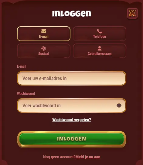 Inloggedeelte – toegang tot spelersaccount